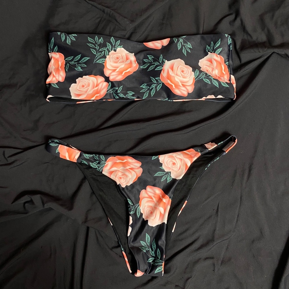 Two piece bandeau floral swimsuit